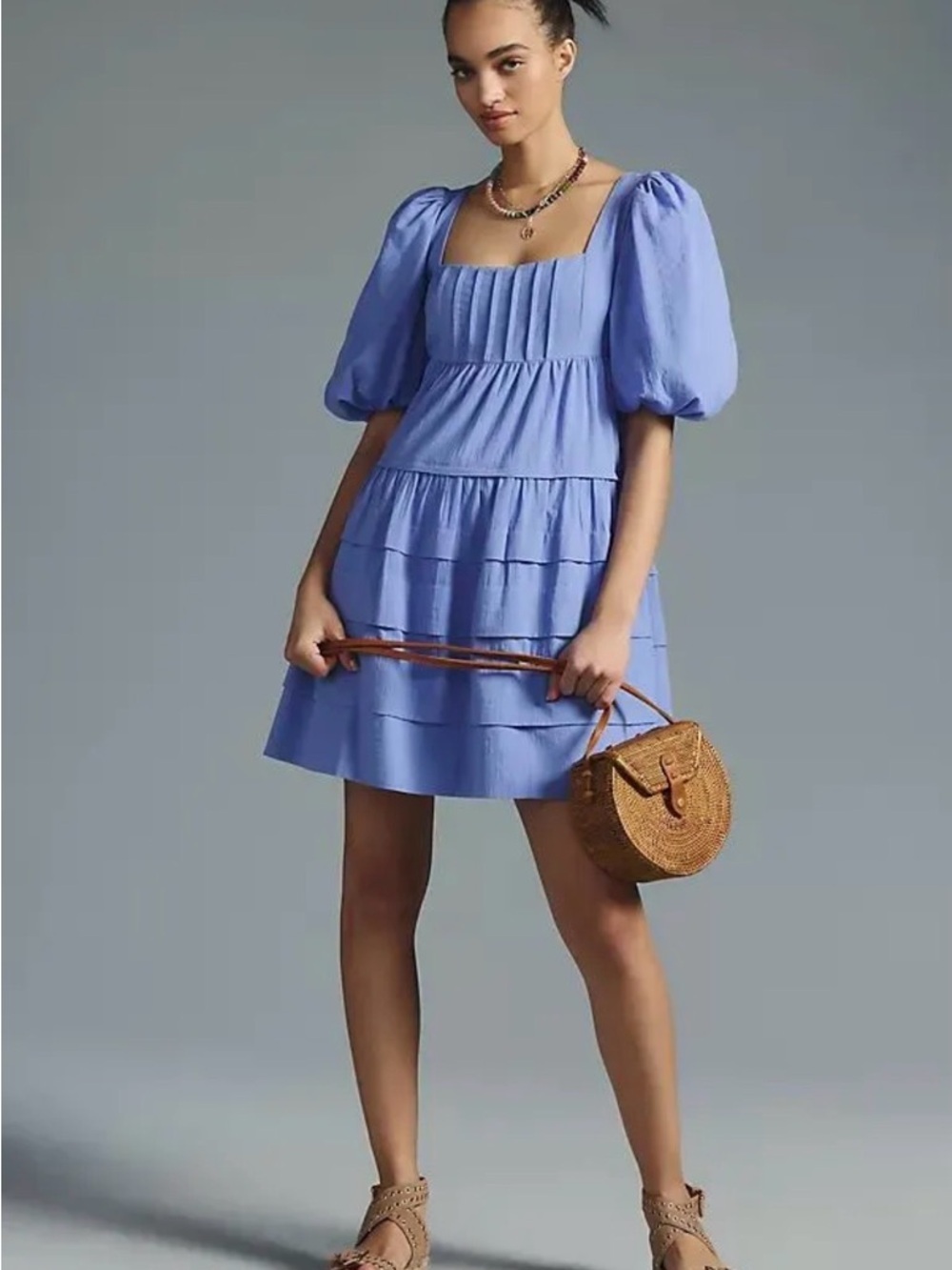 Anthropologie Somerset Mini Dress Blue Puff Sleeve Cottagecore XS